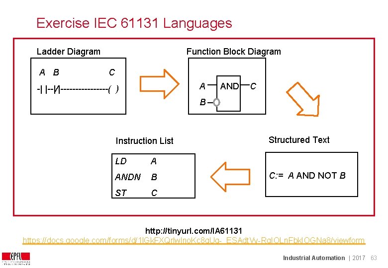 Exercise IEC 61131 Languages Ladder Diagram A B Function Block Diagram C A -| Exercise IEC 61131 Languages Ladder Diagram A B Function Block Diagram C A -|