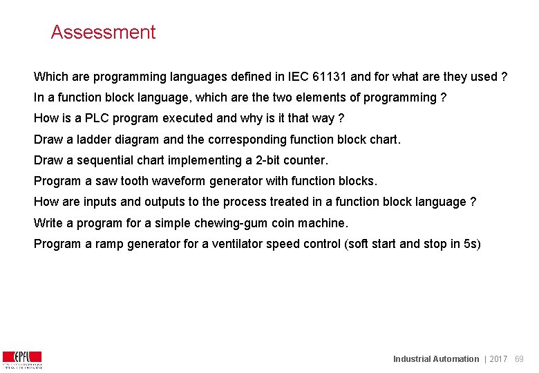 Assessment Which are programming languages defined in IEC 61131 and for what are they Assessment Which are programming languages defined in IEC 61131 and for what are they