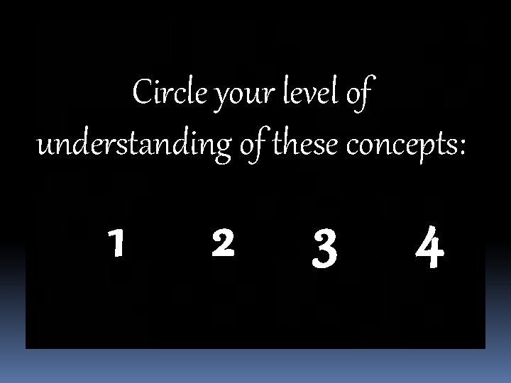 Circle your level of understanding of these concepts: 1 2 3 4 