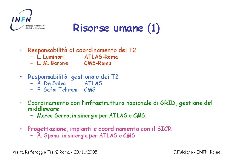 Risorse umane (1) • Responsabilità di coordinamento dei T 2 – L. Luminari –