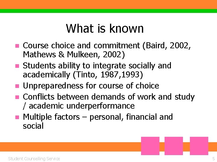 What is known n n Course choice and commitment (Baird, 2002, Mathews & Mulkeen,