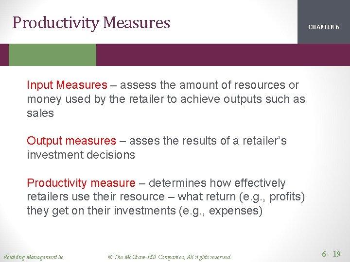 Productivity Measures CHAPTER 1 2 6 Input Measures – assess the amount of resources Productivity Measures CHAPTER 1 2 6 Input Measures – assess the amount of resources