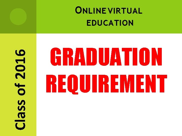 O NLINE VIRTUAL Class of 2016 EDUCATION GRADUATION REQUIREMENT 