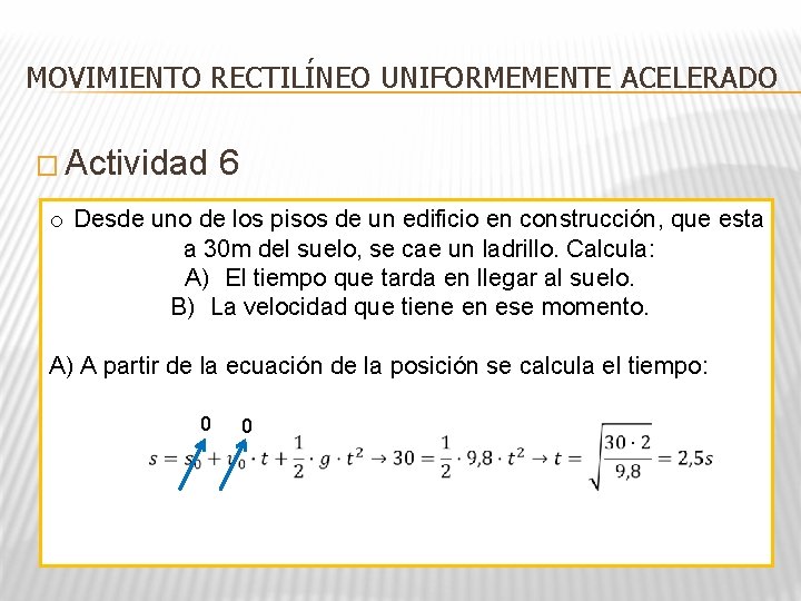 MOVIMIENTO RECTILÍNEO UNIFORMEMENTE ACELERADO � Actividad 6 o Desde uno de los pisos de