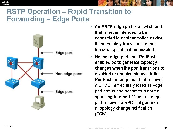 RSTP Operation – Rapid Transition to Forwarding – Edge Ports § An RSTP edge