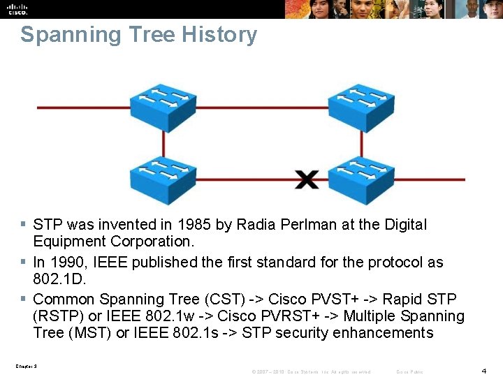 Spanning Tree History § STP was invented in 1985 by Radia Perlman at the