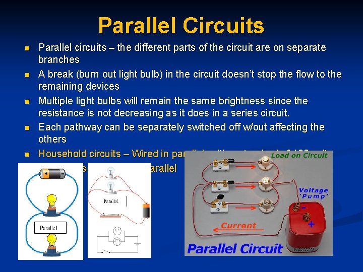 Parallel Circuits n n n Parallel circuits – the different parts of the circuit
