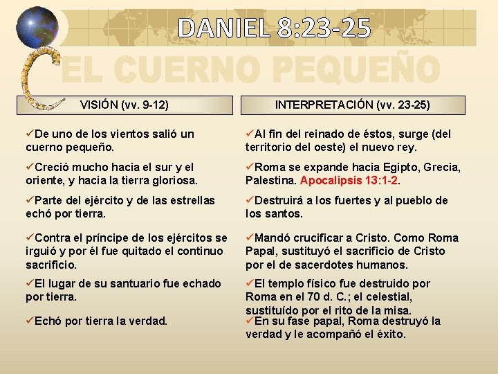 DANIEL 8: 23 -25 VISIÓN (vv. 9 -12) INTERPRETACIÓN (vv. 23 -25) üDe uno DANIEL 8: 23 -25 VISIÓN (vv. 9 -12) INTERPRETACIÓN (vv. 23 -25) üDe uno