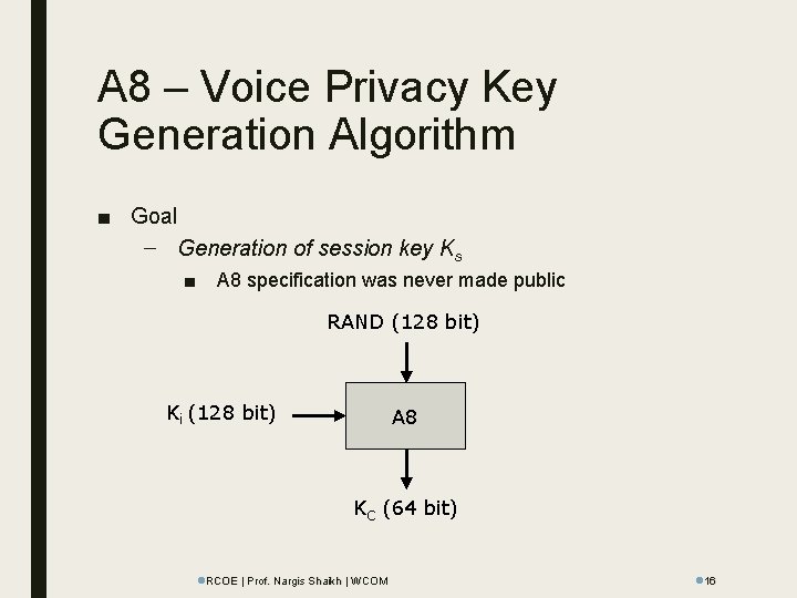 A 8 – Voice Privacy Key Generation Algorithm ■ Goal – Generation of session
