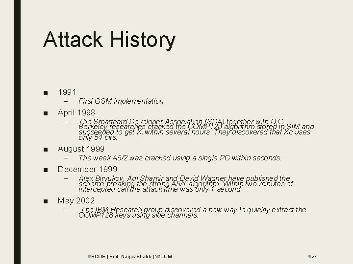 Attack History ■ 1991 ■ April 1998 ■ August 1999 ■ December 1999 ■