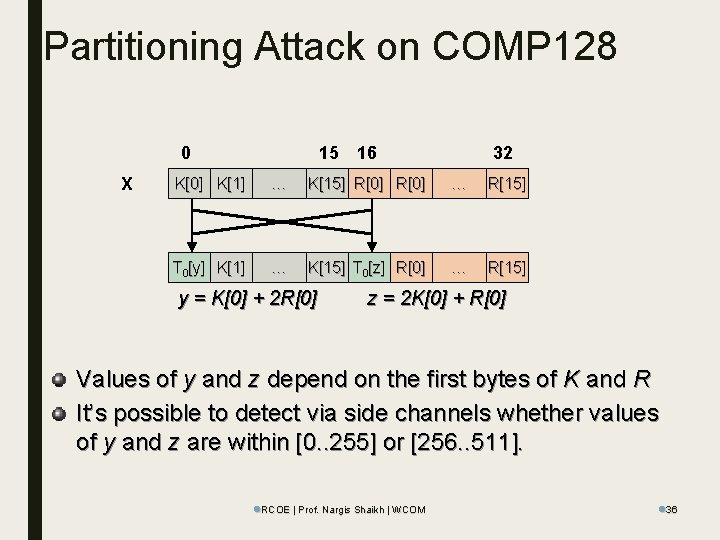 Partitioning Attack on COMP 128 0 X 15 16 32 K[0] K[1] … K[15]