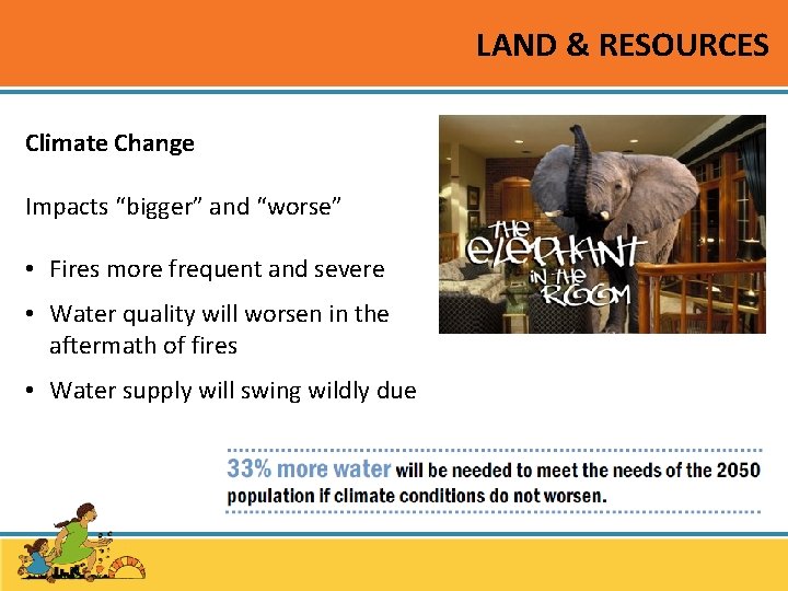 LAND & RESOURCES Climate Change Impacts “bigger” and “worse” • Fires more frequent and