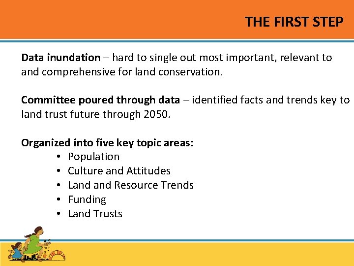 THE FIRST STEP Data inundation – hard to single out most important, relevant to