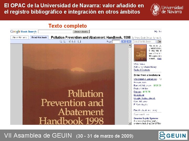 El OPAC de la Universidad de Navarra: valor añadido en el registro bibliográfico e El OPAC de la Universidad de Navarra: valor añadido en el registro bibliográfico e