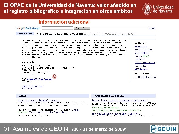El OPAC de la Universidad de Navarra: valor añadido en el registro bibliográfico e El OPAC de la Universidad de Navarra: valor añadido en el registro bibliográfico e