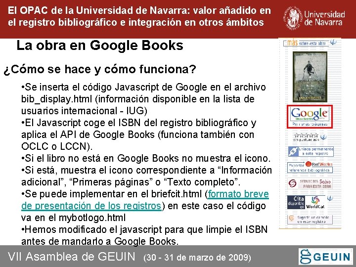 El OPAC de la Universidad de Navarra: valor añadido en el registro bibliográfico e El OPAC de la Universidad de Navarra: valor añadido en el registro bibliográfico e