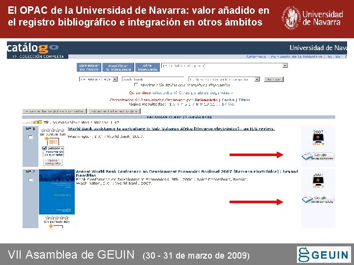 El OPAC de la Universidad de Navarra: valor añadido en el registro bibliográfico e El OPAC de la Universidad de Navarra: valor añadido en el registro bibliográfico e