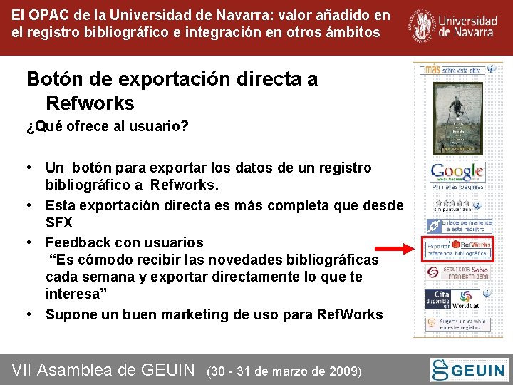 El OPAC de la Universidad de Navarra: valor añadido en el registro bibliográfico e El OPAC de la Universidad de Navarra: valor añadido en el registro bibliográfico e