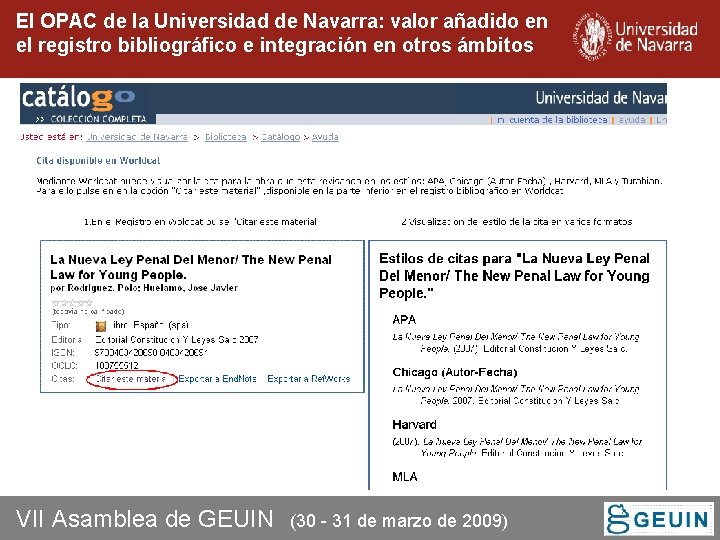 El OPAC de la Universidad de Navarra: valor añadido en el registro bibliográfico e El OPAC de la Universidad de Navarra: valor añadido en el registro bibliográfico e