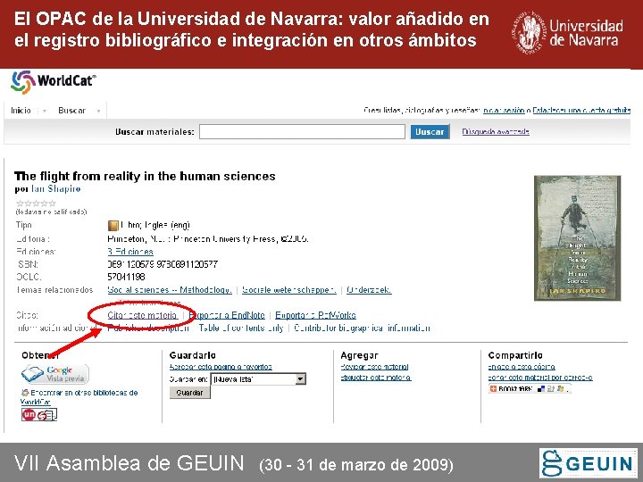 El OPAC de la Universidad de Navarra: valor añadido en el registro bibliográfico e El OPAC de la Universidad de Navarra: valor añadido en el registro bibliográfico e