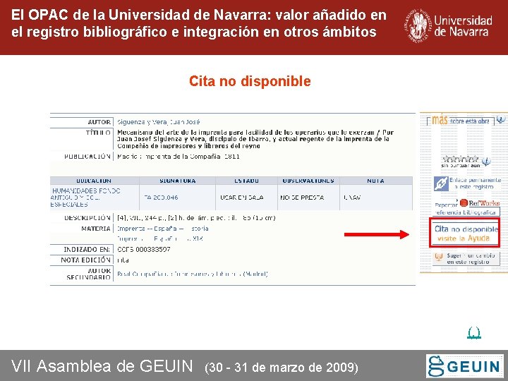 El OPAC de la Universidad de Navarra: valor añadido en el registro bibliográfico e El OPAC de la Universidad de Navarra: valor añadido en el registro bibliográfico e