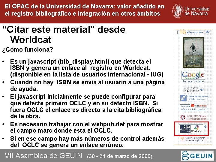 El OPAC de la Universidad de Navarra: valor añadido en el registro bibliográfico e El OPAC de la Universidad de Navarra: valor añadido en el registro bibliográfico e