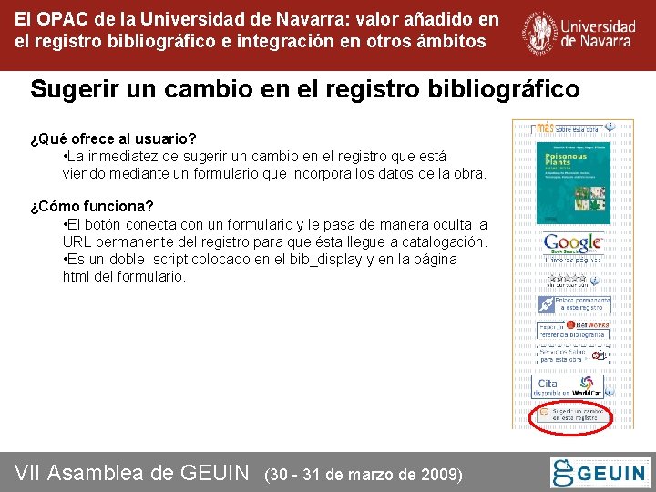 El OPAC de la Universidad de Navarra: valor añadido en el registro bibliográfico e El OPAC de la Universidad de Navarra: valor añadido en el registro bibliográfico e