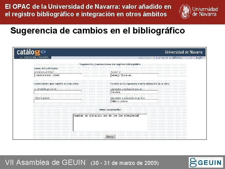 El OPAC de la Universidad de Navarra: valor añadido en el registro bibliográfico e El OPAC de la Universidad de Navarra: valor añadido en el registro bibliográfico e