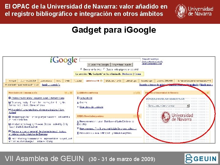 El OPAC de la Universidad de Navarra: valor añadido en el registro bibliográfico e El OPAC de la Universidad de Navarra: valor añadido en el registro bibliográfico e