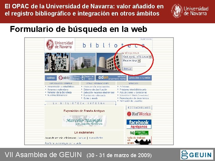 El OPAC de la Universidad de Navarra: valor añadido en el registro bibliográfico e El OPAC de la Universidad de Navarra: valor añadido en el registro bibliográfico e