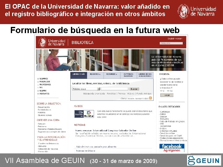 El OPAC de la Universidad de Navarra: valor añadido en el registro bibliográfico e El OPAC de la Universidad de Navarra: valor añadido en el registro bibliográfico e