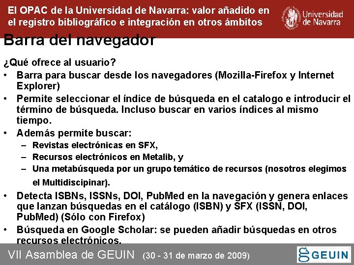 El OPAC de la Universidad de Navarra: valor añadido en el registro bibliográfico e El OPAC de la Universidad de Navarra: valor añadido en el registro bibliográfico e