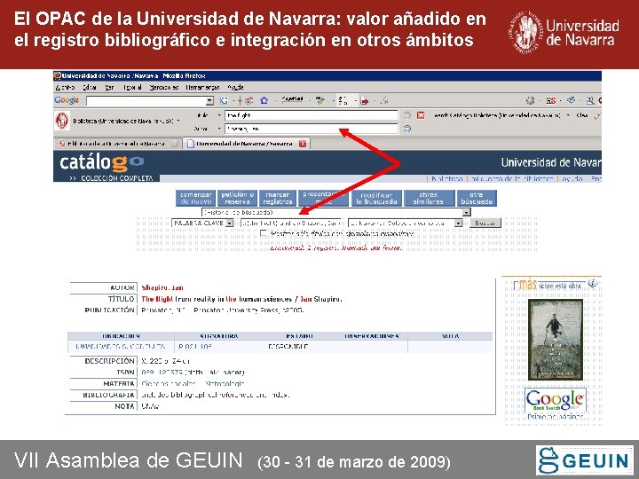 El OPAC de la Universidad de Navarra: valor añadido en el registro bibliográfico e El OPAC de la Universidad de Navarra: valor añadido en el registro bibliográfico e
