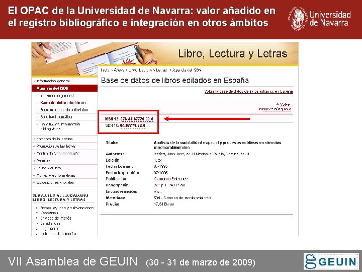 El OPAC de la Universidad de Navarra: valor añadido en el registro bibliográfico e El OPAC de la Universidad de Navarra: valor añadido en el registro bibliográfico e