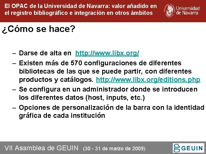 El OPAC de la Universidad de Navarra: valor añadido en el registro bibliográfico e El OPAC de la Universidad de Navarra: valor añadido en el registro bibliográfico e