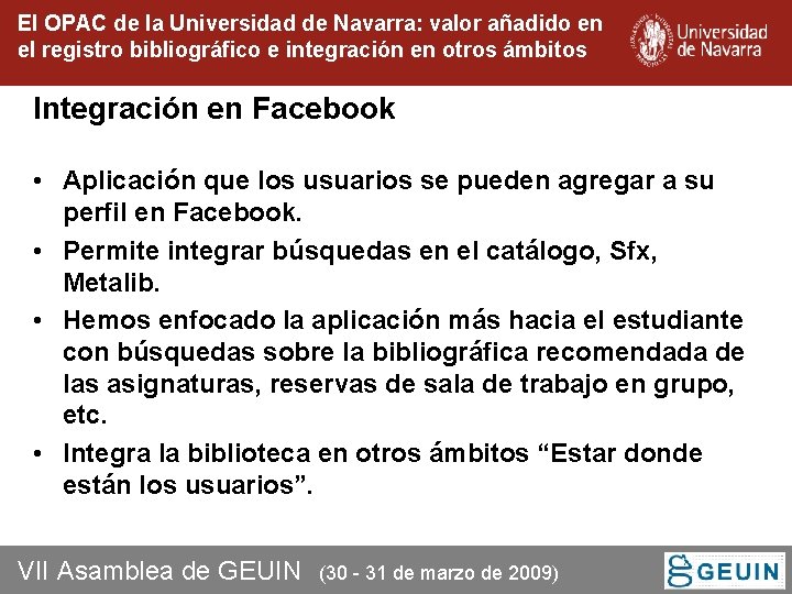 El OPAC de la Universidad de Navarra: valor añadido en el registro bibliográfico e El OPAC de la Universidad de Navarra: valor añadido en el registro bibliográfico e