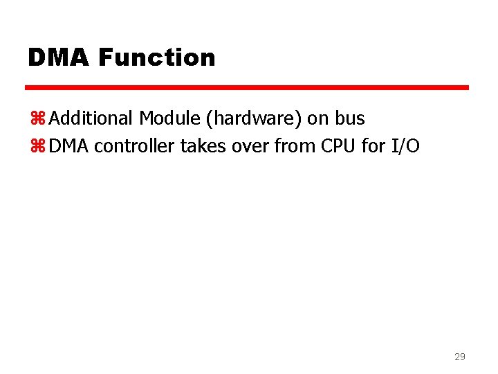 DMA Function z Additional Module (hardware) on bus z DMA controller takes over from