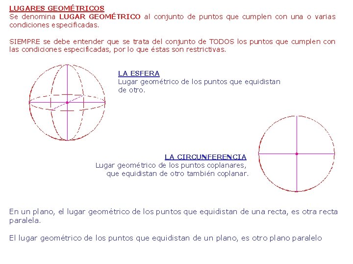 LUGARES GEOMÉTRICOS Se denomina LUGAR GEOMÉTRICO al conjunto de puntos que cumplen con una