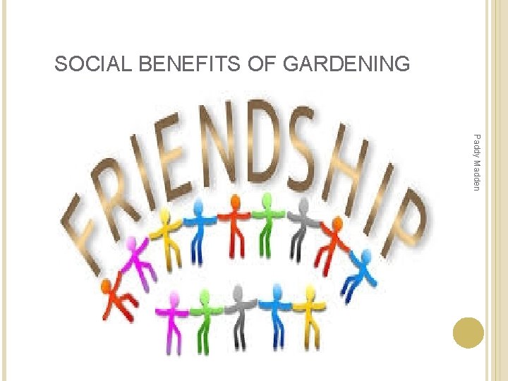 SOCIAL BENEFITS OF GARDENING Paddy Madden SOCIAL BENEFITS OF GARDENING Paddy Madden