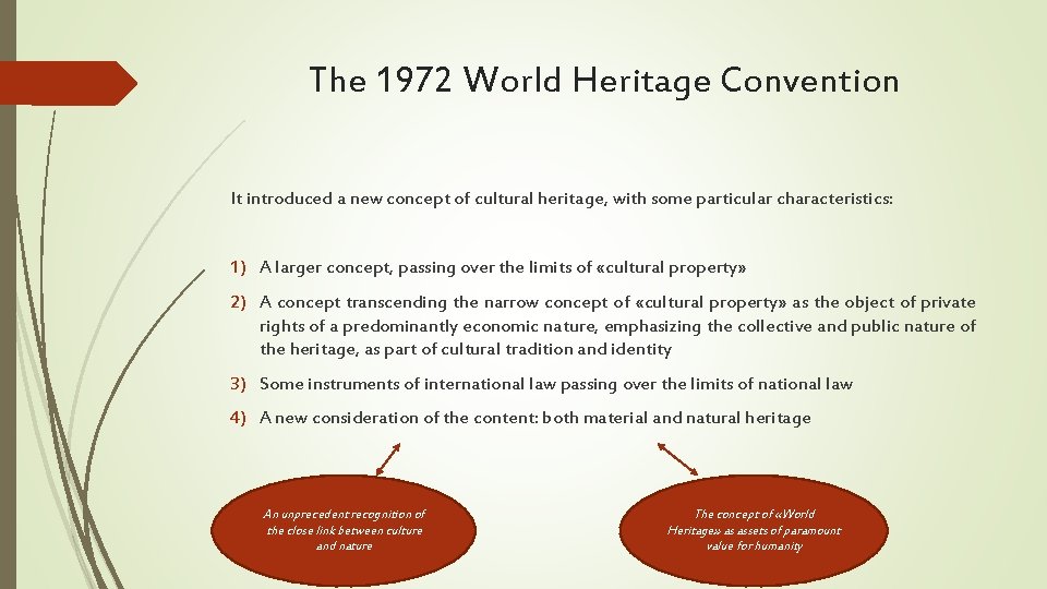 The 1972 World Heritage Convention It introduced a new concept of cultural heritage, with