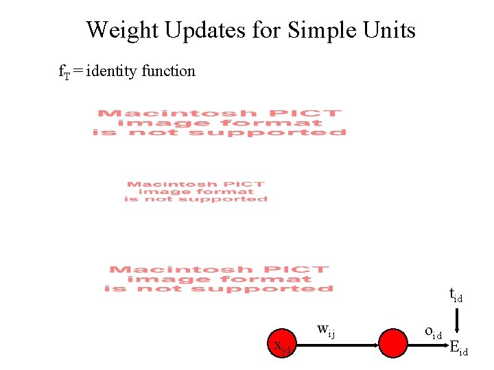 Weight Updates for Simple Units f. T = identity function tid xjd wij oid