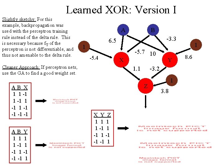 Learned XOR: Version I Slightly sketchy: For this example, backpropagation was used with the