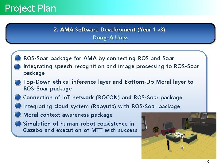 Project Plan 2. AMA Software Development (Year 1~3) Dong-A Univ. ROS-Soar package for AMA