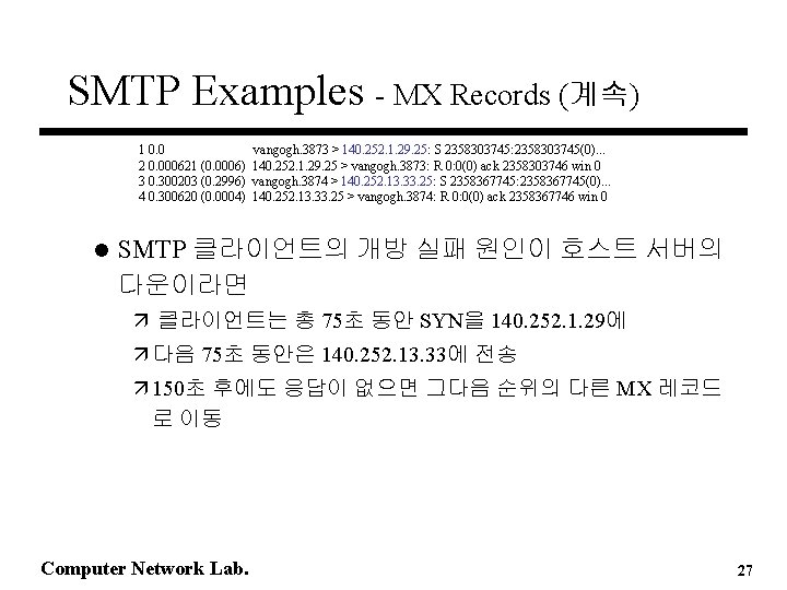 SMTP Examples - MX Records (계속) 1 0. 0 2 0. 000621 (0. 0006)