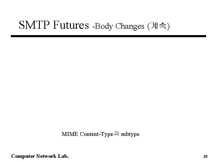 SMTP Futures -Body Changes (계속) MIME Content-Type과 subtype Computer Network Lab. 39 