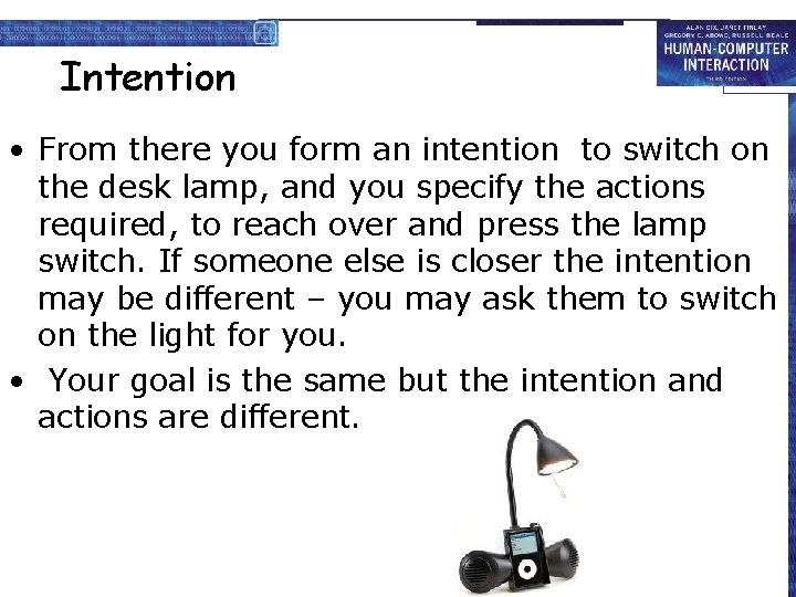 Intention • From there you form an intention to switch on the desk lamp,