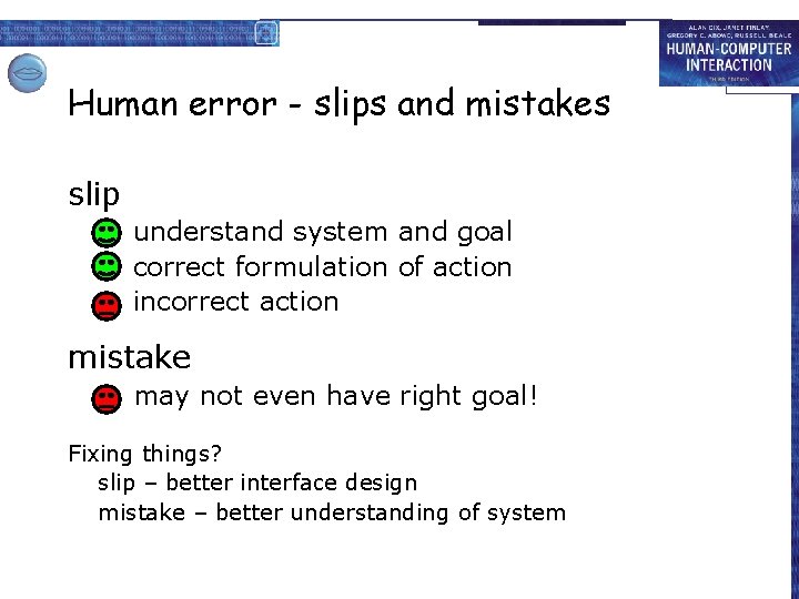 Human error - slips and mistakes slip understand system and goal correct formulation of