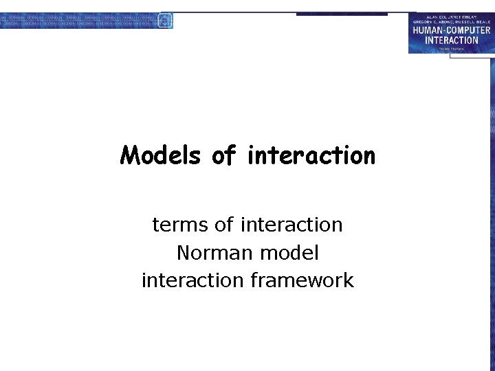 Models of interaction terms of interaction Norman model interaction framework 