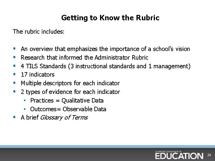 Getting to Know the Rubric The rubric includes: § § § An overview that Getting to Know the Rubric The rubric includes: § § § An overview that