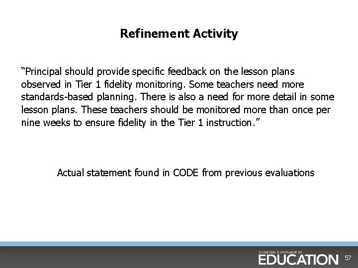 Refinement Activity “Principal should provide specific feedback on the lesson plans observed in Tier Refinement Activity “Principal should provide specific feedback on the lesson plans observed in Tier